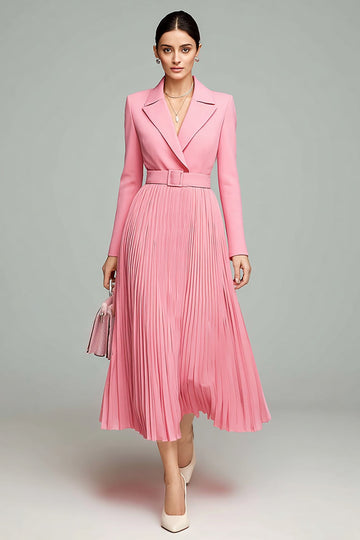 Pink Long Sleeves Pleated Blazer Dress